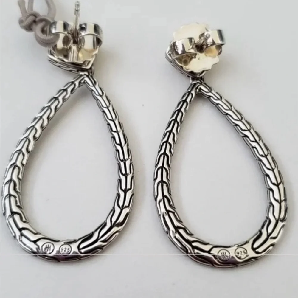 John Hardy Classic Chain Sterling Silver Hammered Pear Drop Earrings Beautiful
